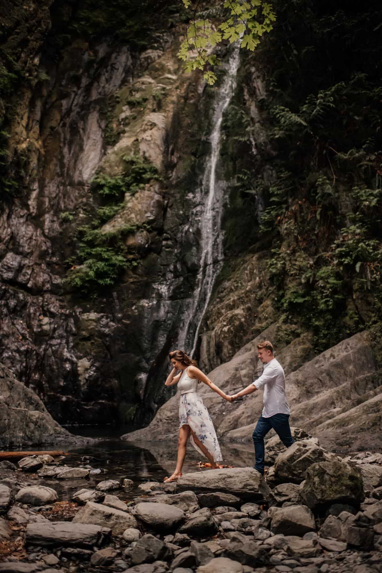 Victoria Engagement Photos Beach Forest Waterfall Vancouver Island Photographers