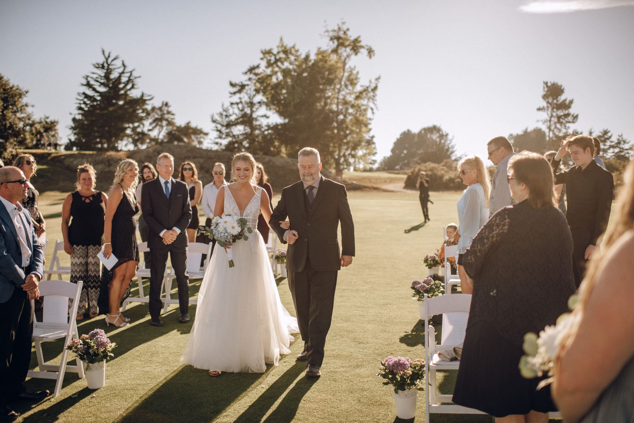 Victoria Golf Club Wedding Photographer YYJ Socially Distanced Bride Aisle